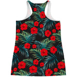 Tropical Hibiscus Leaves Pattern Print Women's Racerback Tank Top