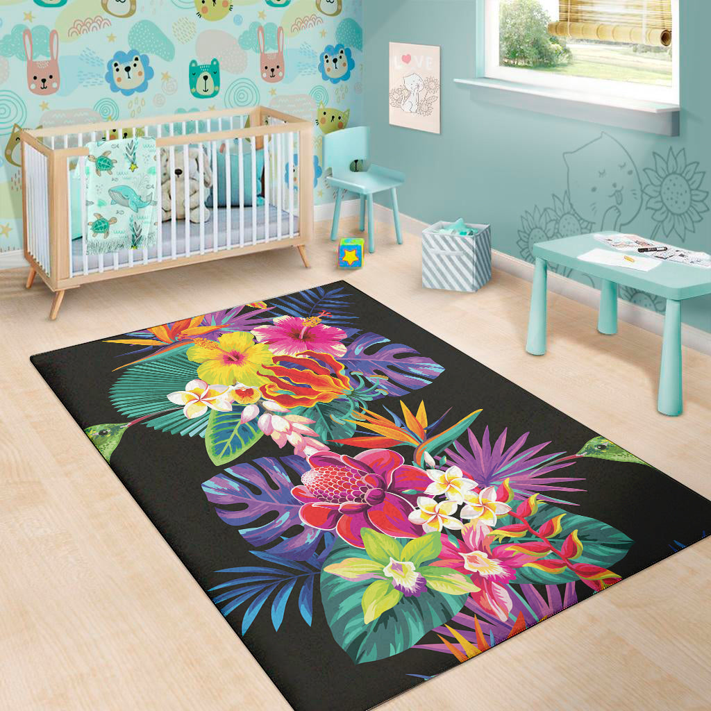Tropical Hummingbird Print Area Rug