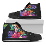 Tropical Hummingbird Print Black High Top Shoes