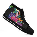 Tropical Hummingbird Print Black High Top Shoes
