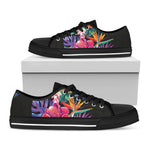 Tropical Hummingbird Print Black Low Top Shoes