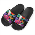 Tropical Hummingbird Print Black Slide Sandals
