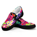 Tropical Hummingbird Print Black Slip On Sneakers