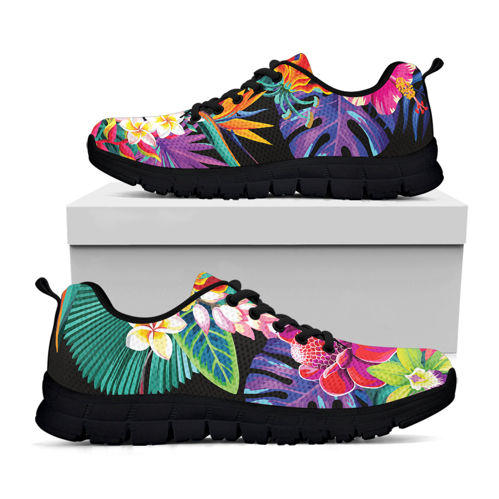 Tropical Hummingbird Print Black Sneakers