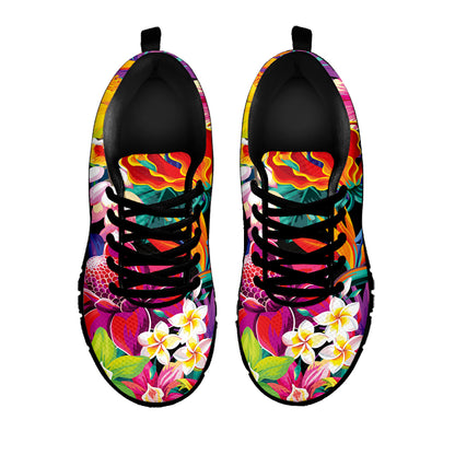 Tropical Hummingbird Print Black Sneakers