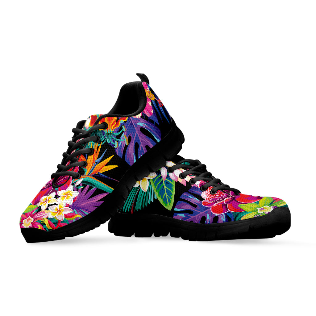 Tropical Hummingbird Print Black Sneakers