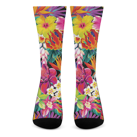 Tropical Hummingbird Print Crew Socks