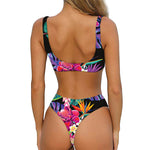 Tropical Hummingbird Print Front Bow Tie Bikini