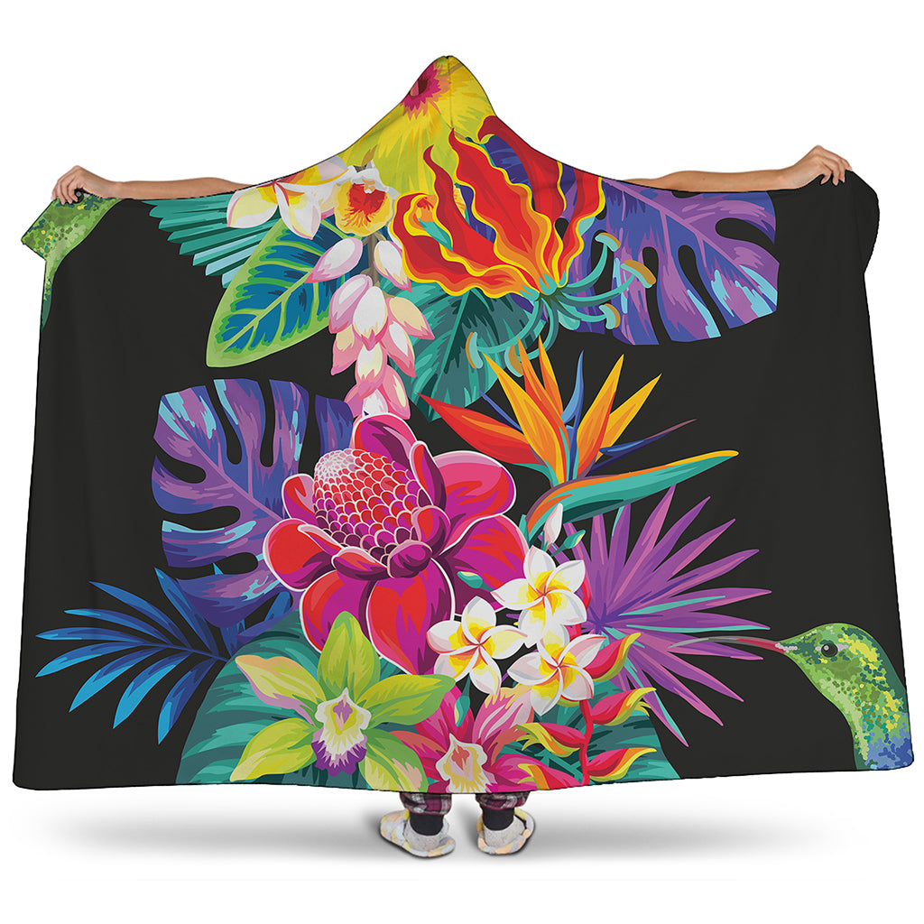 Tropical Hummingbird Print Hooded Blanket