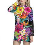 Tropical Hummingbird Print Hoodie Dress