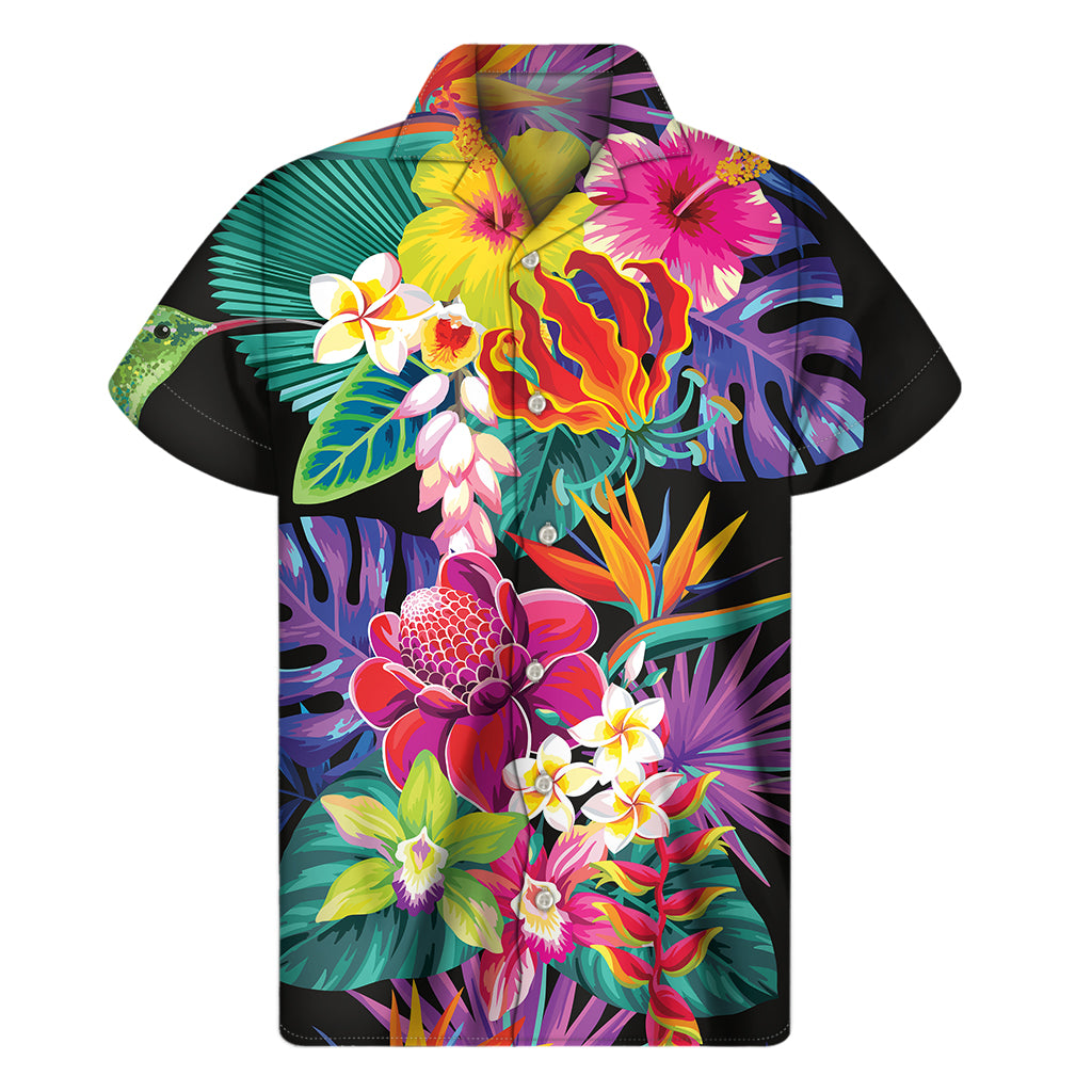 Tropical Hummingbird Print Men's Short Sleeve Shirt