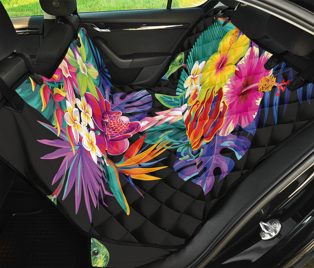 Tropical Hummingbird Print Pet Car Back Seat Cover