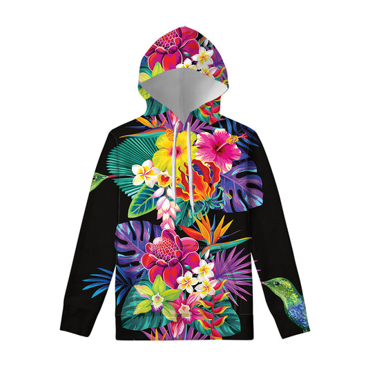 Tropical Hummingbird Print Pullover Hoodie