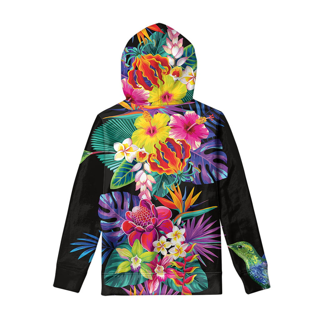 Tropical Hummingbird Print Pullover Hoodie