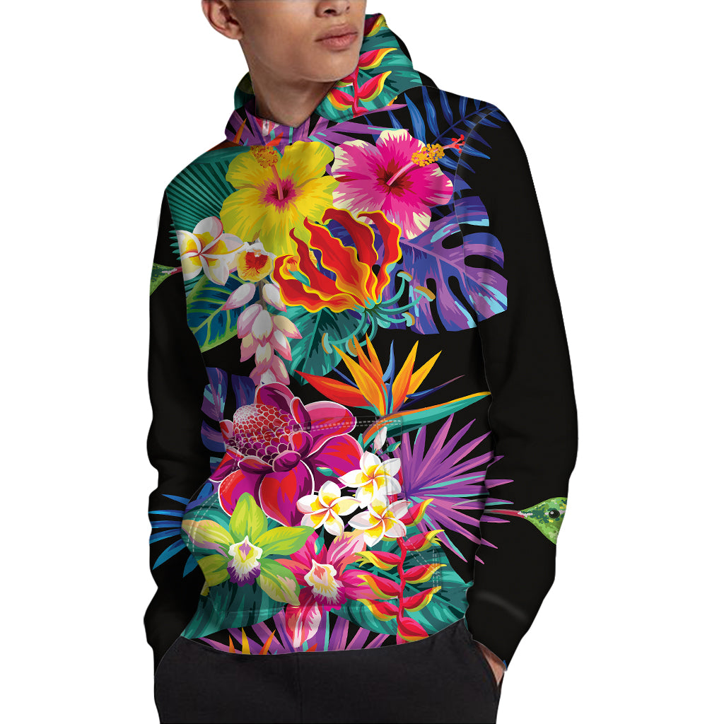 Tropical Hummingbird Print Pullover Hoodie