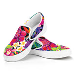 Tropical Hummingbird Print White Slip On Shoes