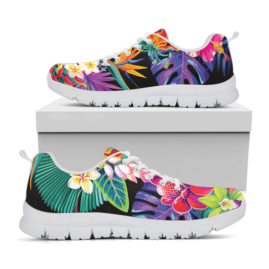 Tropical Hummingbird Print White Sneakers