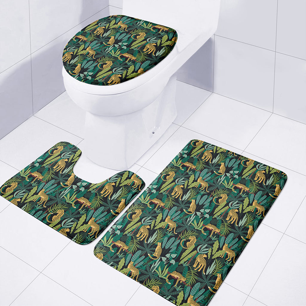 Tropical Jaguar Pattern Print 3 Piece Bath Mat Set