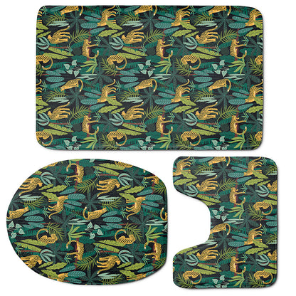 Tropical Jaguar Pattern Print 3 Piece Bath Mat Set