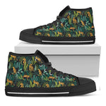 Tropical Jaguar Pattern Print Black High Top Shoes