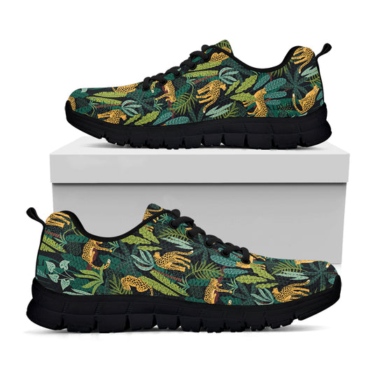 Tropical Jaguar Pattern Print Black Sneakers