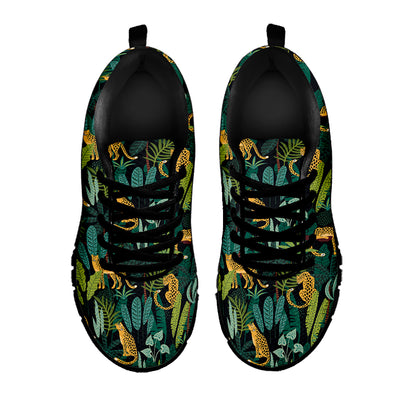 Tropical Jaguar Pattern Print Black Sneakers