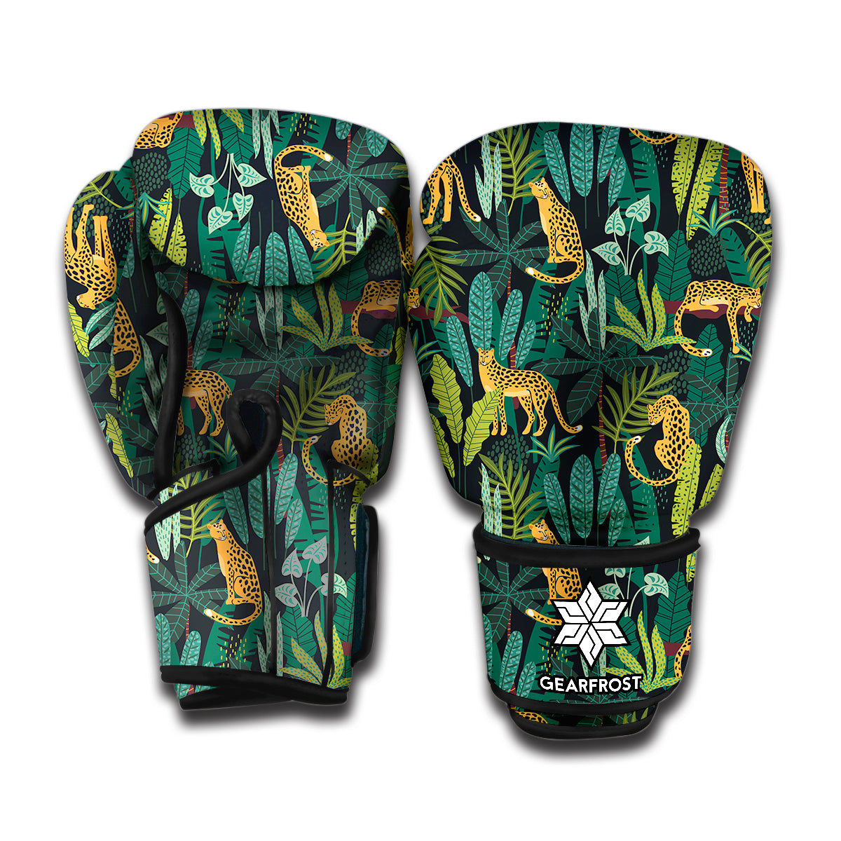 Tropical Jaguar Pattern Print Boxing Gloves