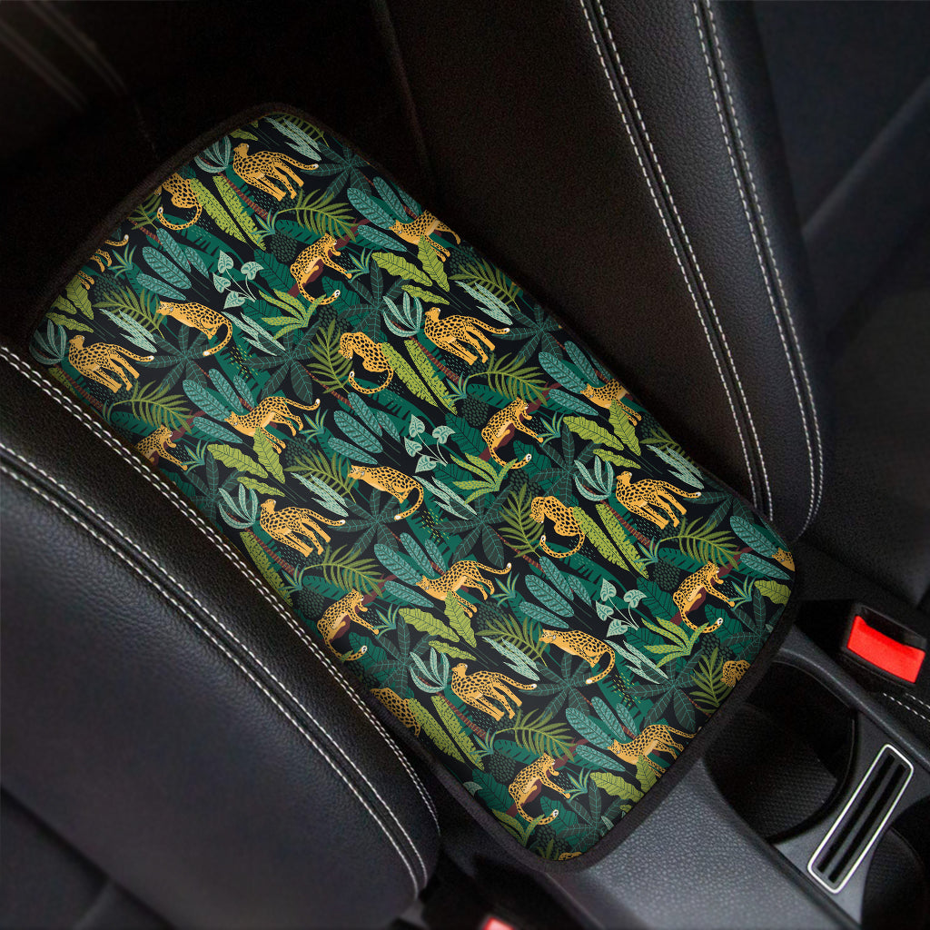 Tropical Jaguar Pattern Print Car Center Console Cover