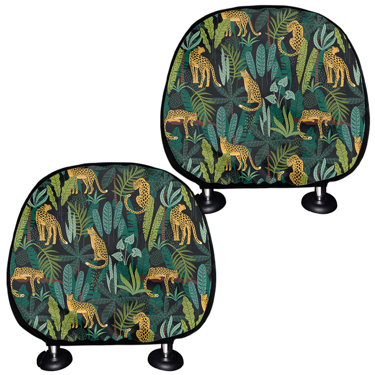 Tropical Jaguar Pattern Print Car Headrest Covers