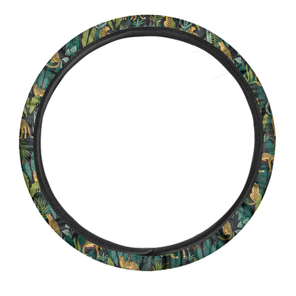 Tropical Jaguar Pattern Print Car Steering Wheel Cover