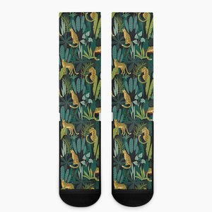 Tropical Jaguar Pattern Print Crew Socks