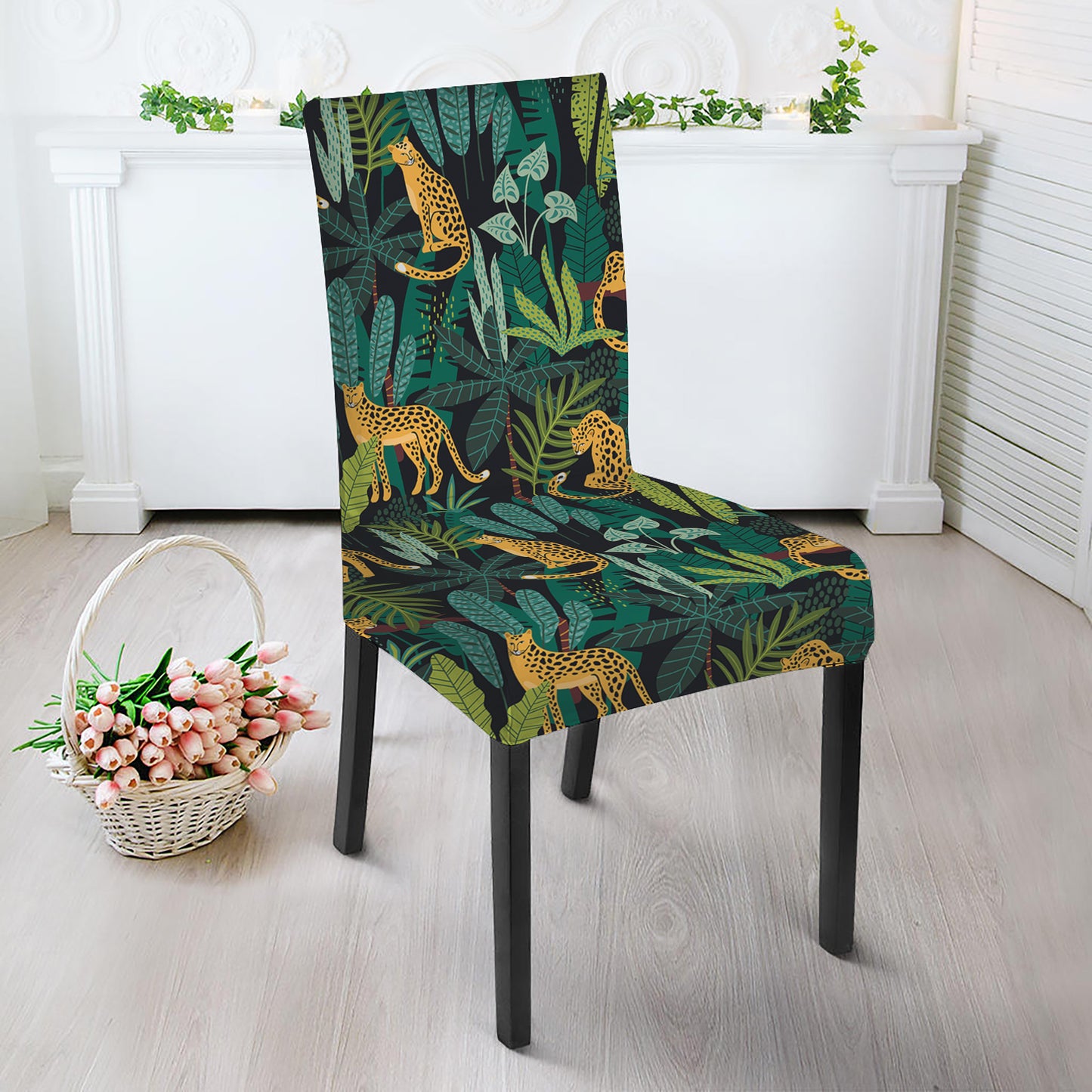 Tropical Jaguar Pattern Print Dining Chair Slipcover