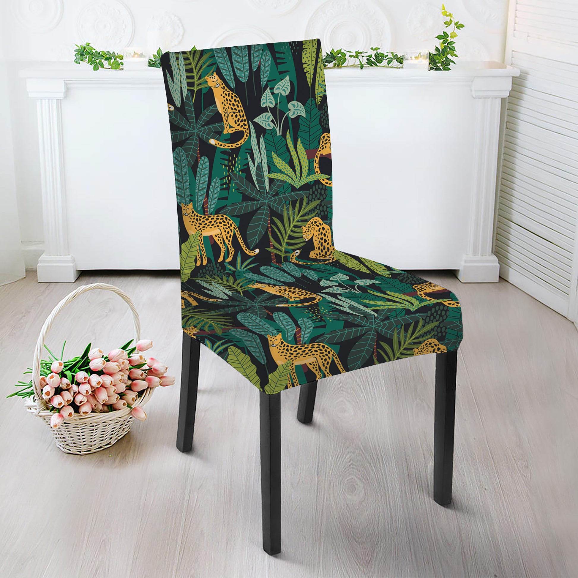 Tropical Jaguar Pattern Print Dining Chair Slipcover