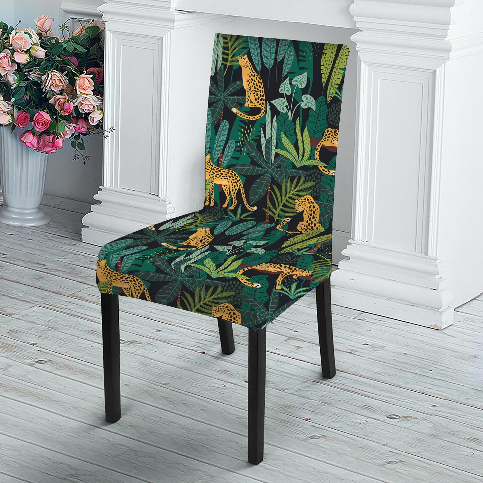 Tropical Jaguar Pattern Print Dining Chair Slipcover