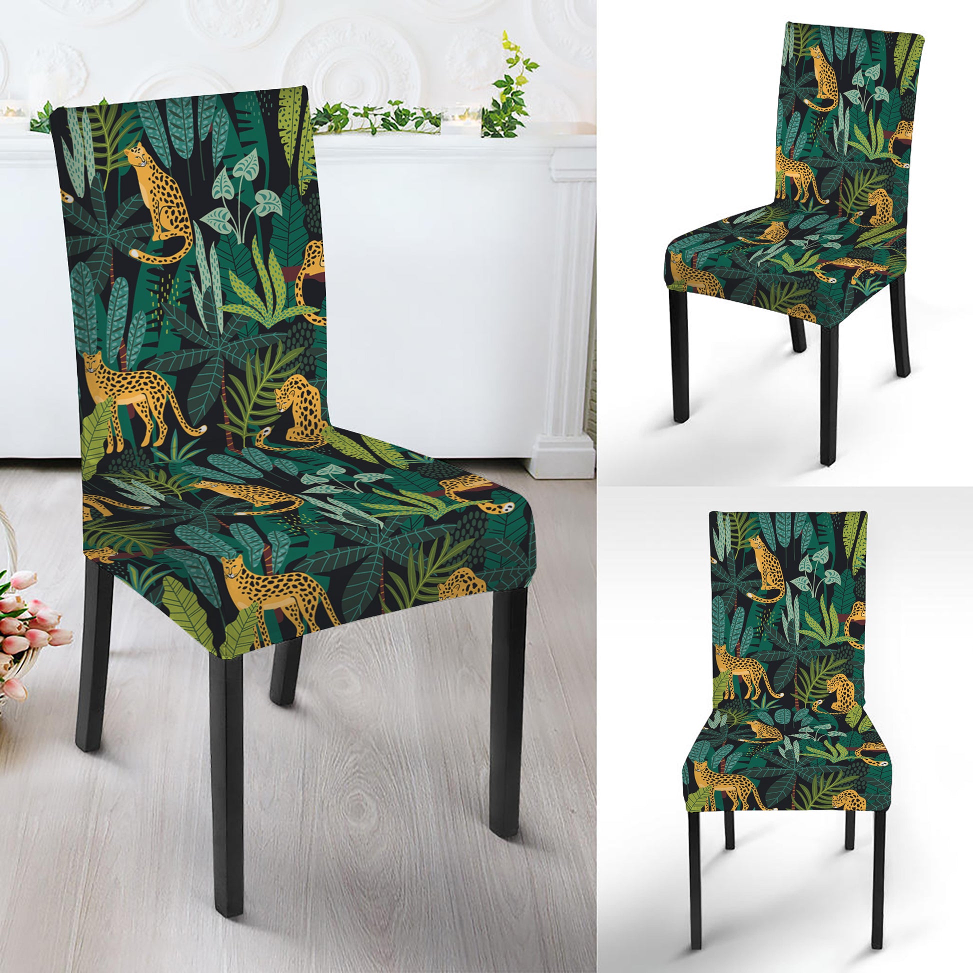 Tropical Jaguar Pattern Print Dining Chair Slipcover