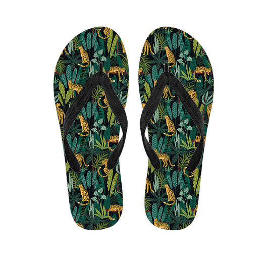 Tropical Jaguar Pattern Print Flip Flops
