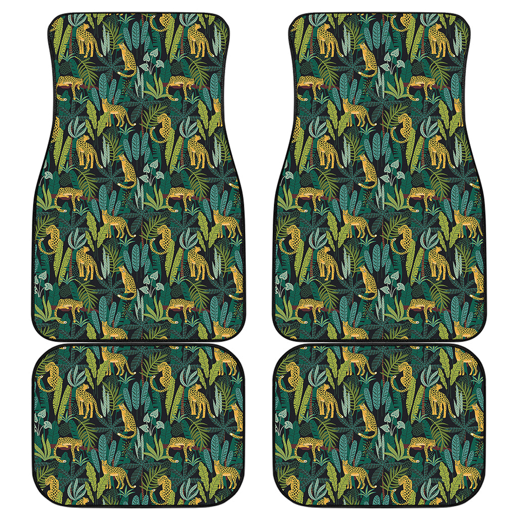Tropical Jaguar Pattern Print Front and Back Car Floor Mats