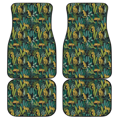 Tropical Jaguar Pattern Print Front and Back Car Floor Mats