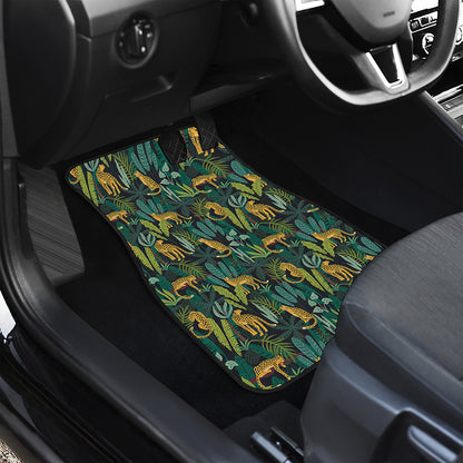 Tropical Jaguar Pattern Print Front and Back Car Floor Mats