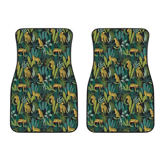 Tropical Jaguar Pattern Print Front Car Floor Mats