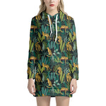 Tropical Jaguar Pattern Print Hoodie Dress