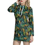Tropical Jaguar Pattern Print Hoodie Dress
