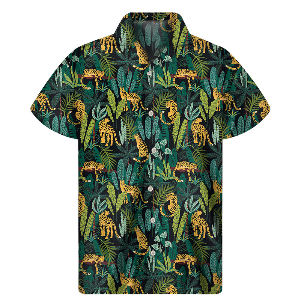 Tropical Jaguar Pattern Print Men's Short Sleeve Shirt