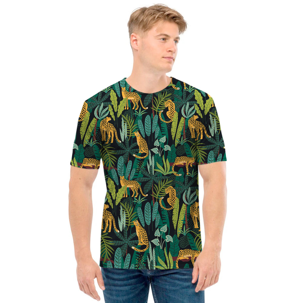 Tropical Jaguar Pattern Print Men's T-Shirt