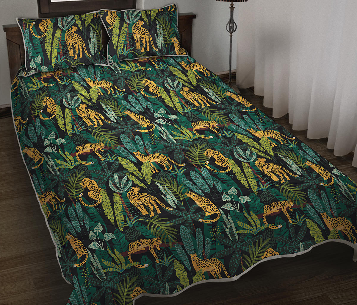 Tropical Jaguar Pattern Print Quilt Bed Set