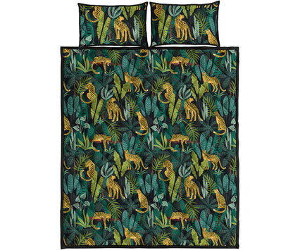 Tropical Jaguar Pattern Print Quilt Bed Set