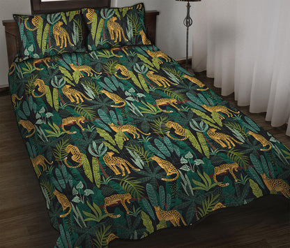 Tropical Jaguar Pattern Print Quilt Bed Set
