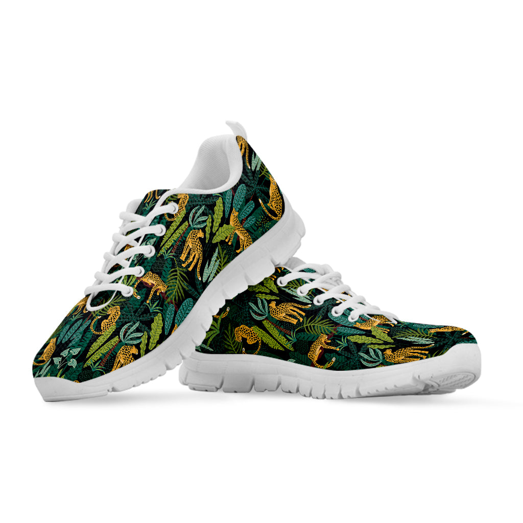 Tropical Jaguar Pattern Print White Sneakers