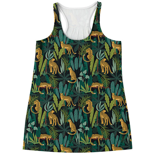 Tropical Jaguar Pattern Print Women's Racerback Tank Top