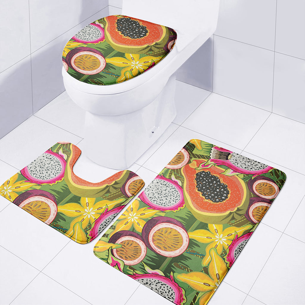 Tropical Jungle Fruits Pattern Print 3 Piece Bath Mat Set